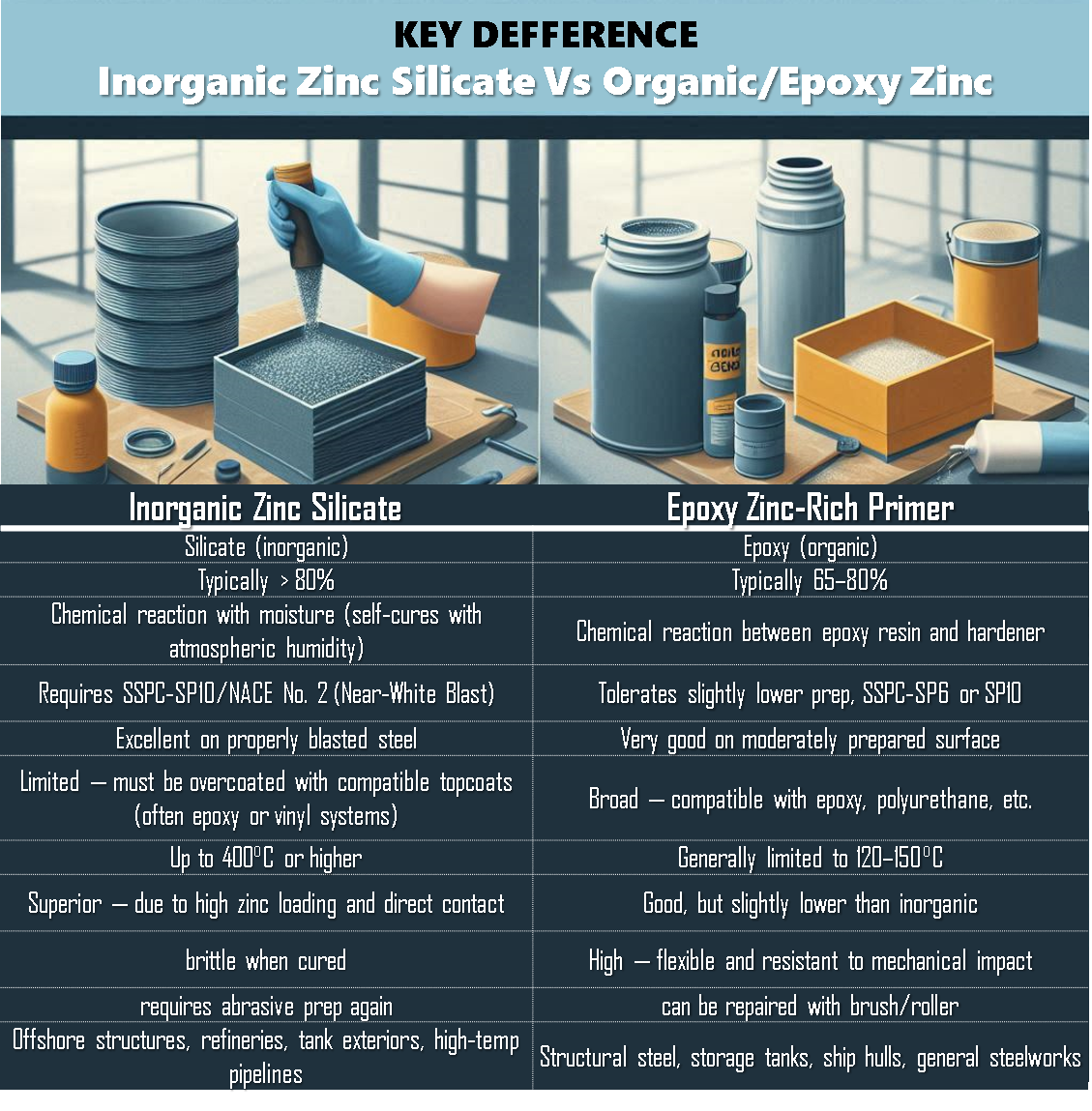 Inorganic zinc vs epoxy zinc coating comparison
